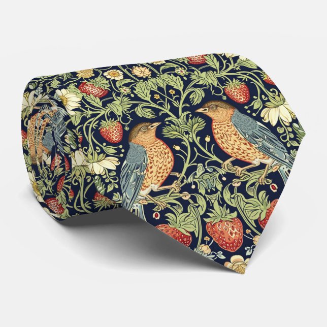 Cravate PixDezines William Morris Strawberry Thief Pink (Roulé)