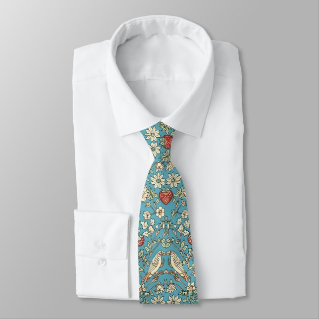 Cravate PixDezines William Morris Strawberry Thief Turquoi (Attaché)