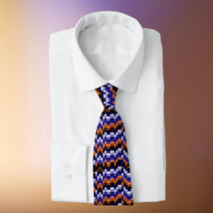 Cravate Pixel Motif Necktie - Retro Blues & Earth Tones