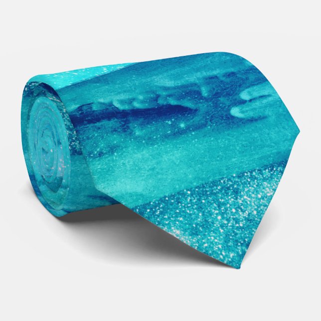 Cravate Plage bleue vagues mer marine marine (Roulé)