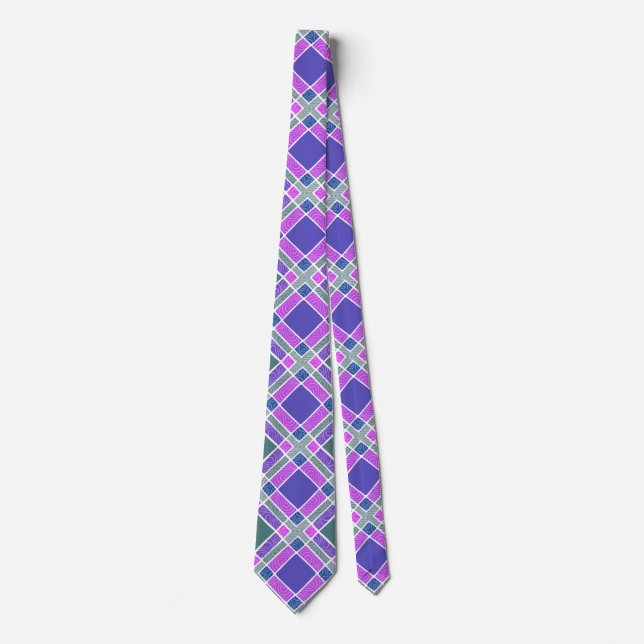 Cravate Plaid À damiers diamant - violet et rose (Devant)
