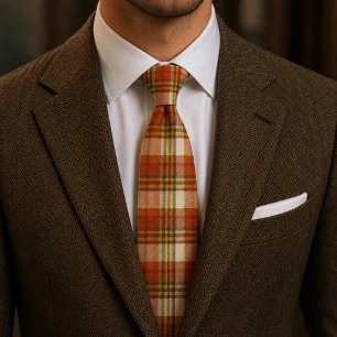 Cravate Plaid d'Automne Orange Chaud & Rouille