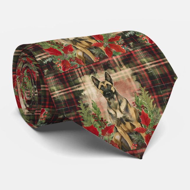 Cravate Plaid de Noël Malinois belge (Roulé)