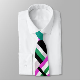 Cravate Plaid en noir, blanc, vert et rose Motif moderne