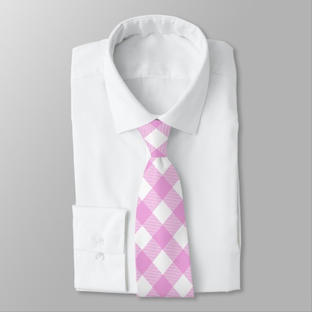 Cravate Plaid pastel rose et blanc (Attaché)