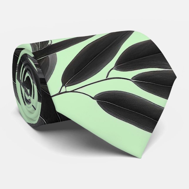 Cravate Plante en bambou noir et vert menthe (Roulé)