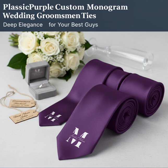 Cravate Plum Purple | Custom Monogram Wedding Groomsmen  (Plum Purple | Custom Monogram Wedding Groomsmen Neck Tie)