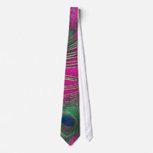 Cravate Plume rose scintillante de paon