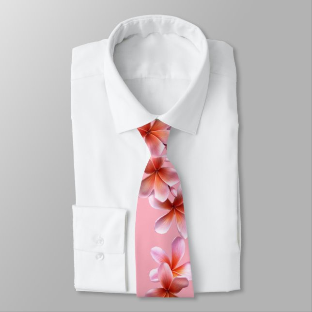 Cravate Plumeria Frangipanier Rose Unisexe (Attaché)