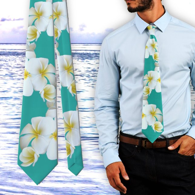 Cravate Plumeria Lagoon Blue-Green Hawaiian Flowers Cravat (Créateur téléchargé)