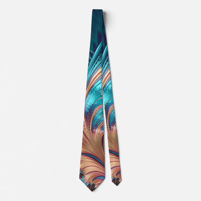 Cravate Plumes Abstraites vives Turquoise & Violet (Devant)