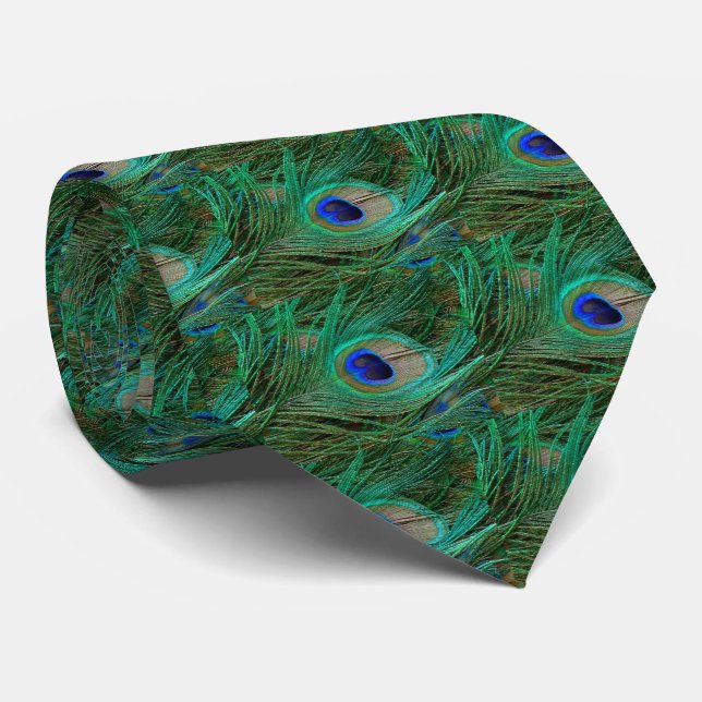 Cravate Plumes de paon bleu indien (Roulé)