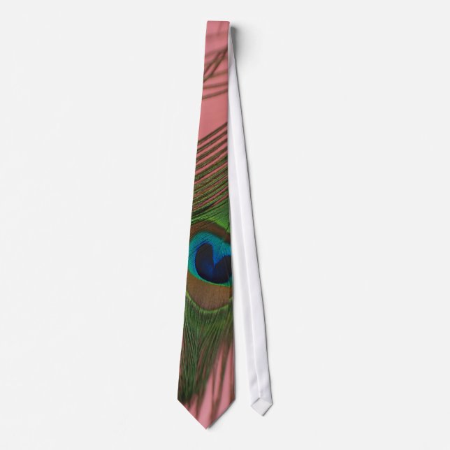 Cravate Plumes de paon simple avec rose (Devant)