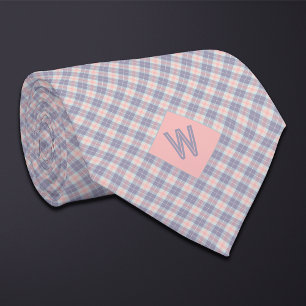 Cravate Poche et gris Blush Plaid Monogramme