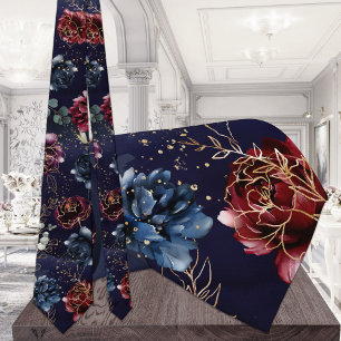 Cravate Pochette de mariage Symphony Floral Navy Bourgogne