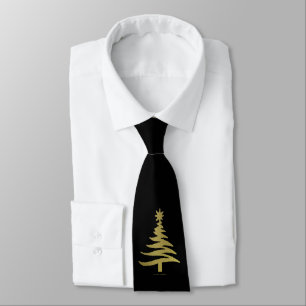 Cravate Pochoir Sapin de Noël Or sur Noir