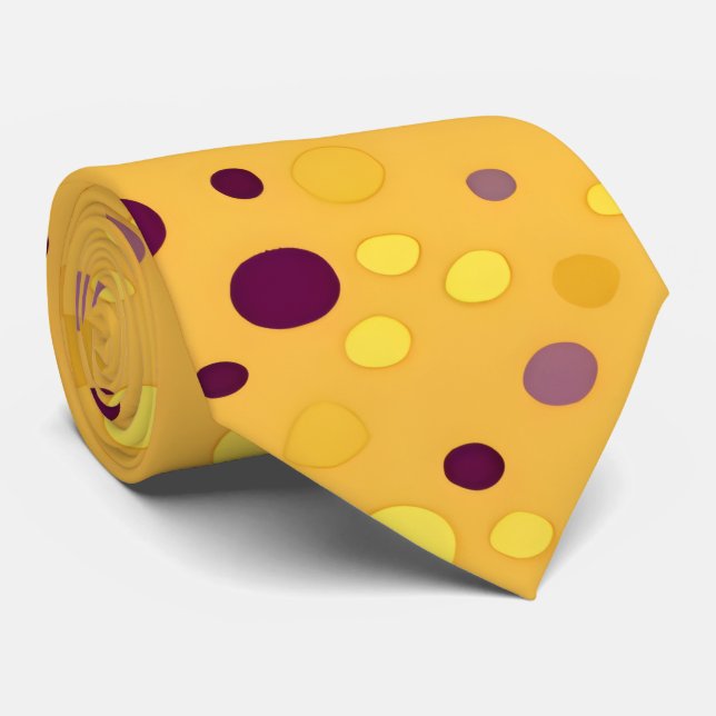 Cravate Point Polka Abstrait jaune doré et prune violette (Roulé)