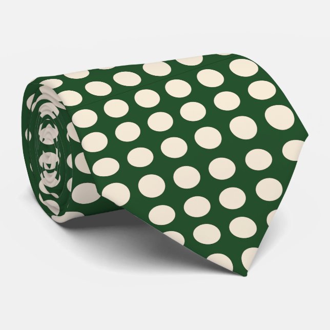 Cravate Point Polka couleur ivoire vert (Roulé)
