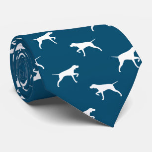 Cravate Pointer Dog Silhouettes Motif Bleu et Blanc