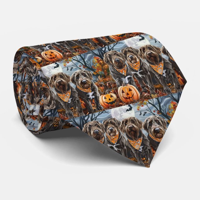 Cravate Pointeur à poils durs Griffon Halloween Éffrayant (Roulé)