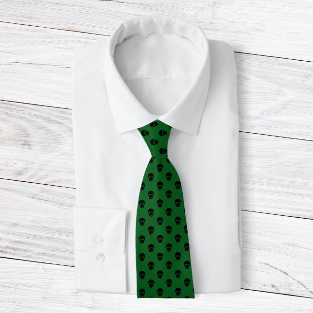 Cravate Points cool de crâne noir vert foncé Motif Mens (Créateur téléchargé)