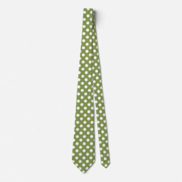 Cravate Pois blanc sur le vert olive