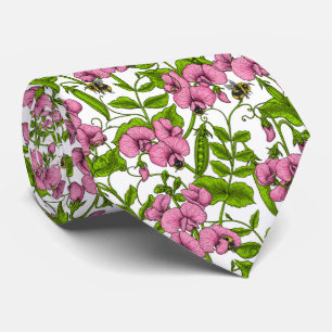 Cravate Pois doux et bourdons, rose, vert et blanc