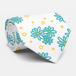 Cravate Pois et marguerites - Turquoise et Jaune