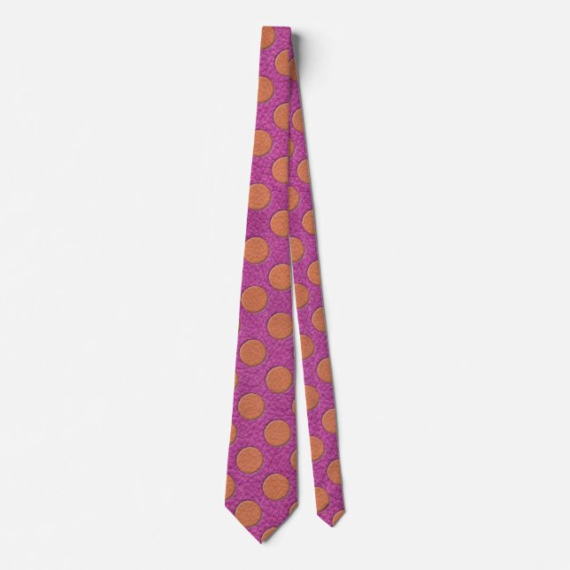 Cravate Pois orange sur papier en cuir rose Magenta (Devant)