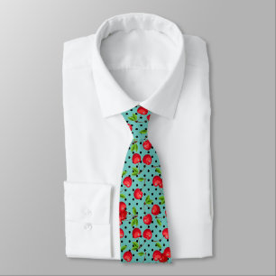 Cravate Pois Rockabilly Cherries sur Blue