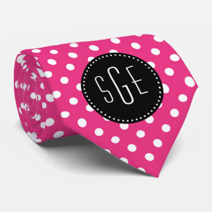 Cravate Pois rose et blanc avec monogramme noir