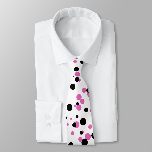 Cravate Pois rose noir drôle de confettis sur le blanc (Attaché)