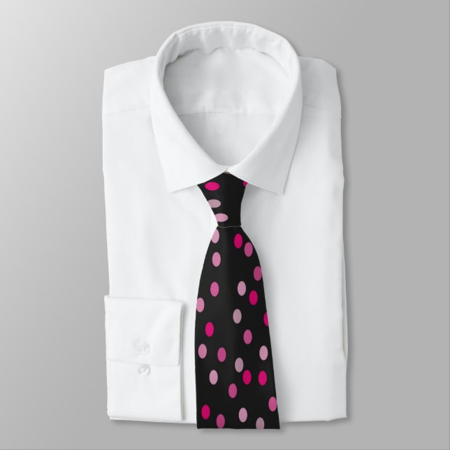 Cravate Pois roses sur noir (Attaché)