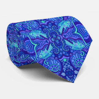 Cravate Poisson Arabesque sous-marin Motif bohème violet