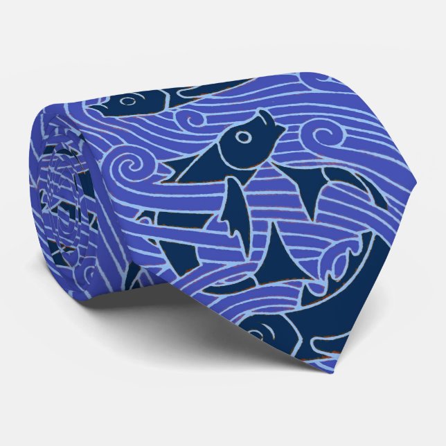 Cravate Poisson Gras Baignade Océan Bleu Pêche (Roulé)