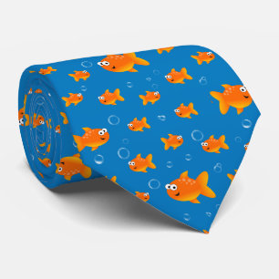 Cravate Poisson rouge, bulles sur un fond bleu changeant
