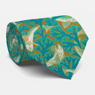 Cravate POISSONS ET ALGUES JAUNE BLEUE Art Nouveau Motif
