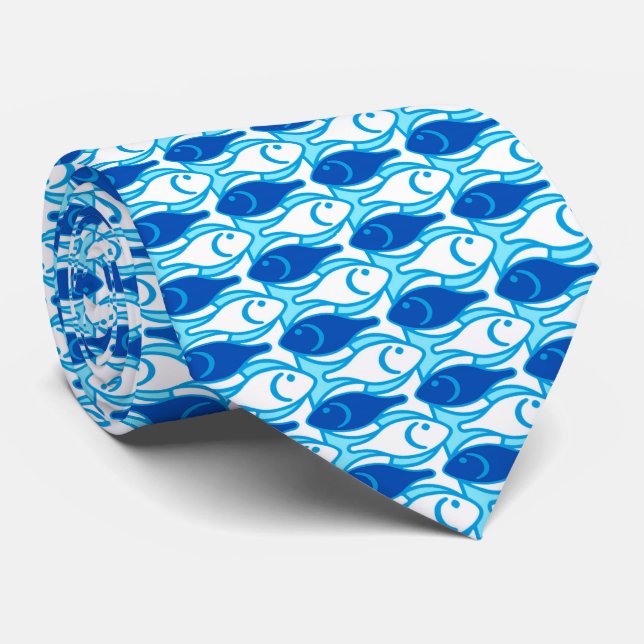 Cravate Poissons modernes de la moitié du siècle, bleu de (Roulé)