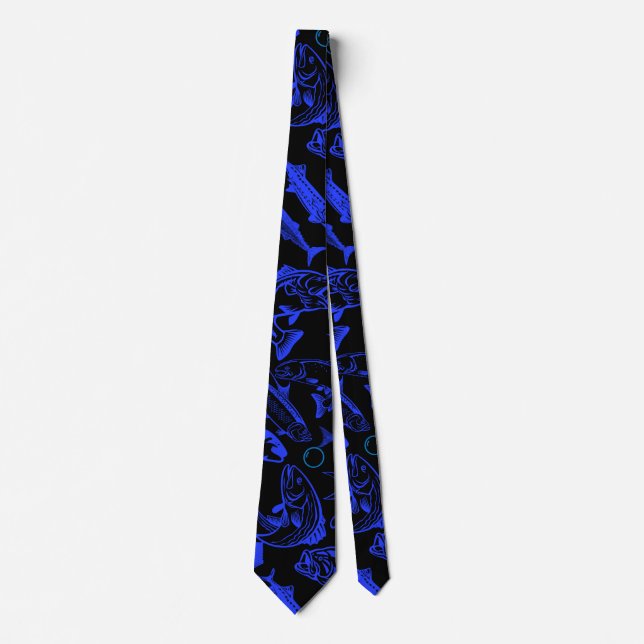 Cravate Poissons motif bleu 10.b Black BG (Devant)