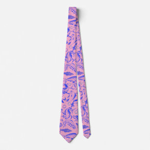 Cravate Poissons motif bleu 10.b Lpink BG