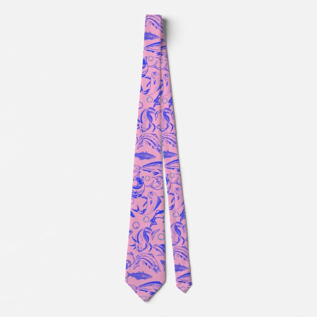 Cravate Poissons motif bleu 10.b Lpink BG (Devant)