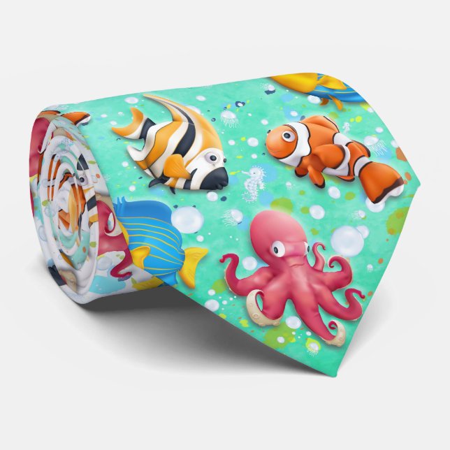 Cravate Poissons tropicaux colorés (Roulé)