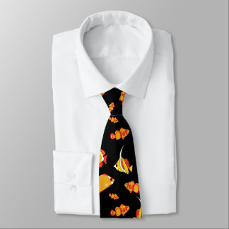 Cravate Poissons Tropicaux Nageant Motif Océan Rouge Orang
