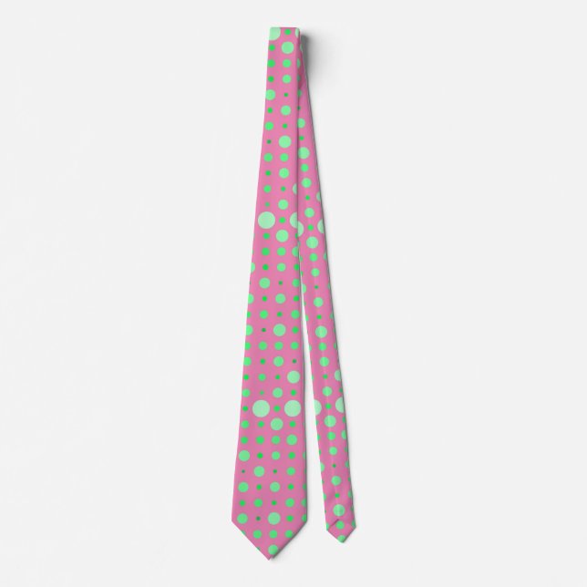 Cravate Polka Dot moderne 02.Green. BG rose (Devant)