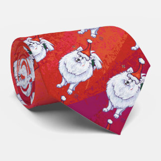 Cravate Pom-pom-pom blanc festif sur rouge