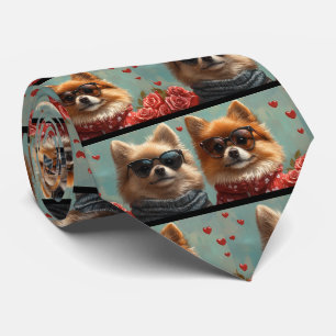 Cravate Pomeranian aux roses du cœur pour la Saint-Valenti