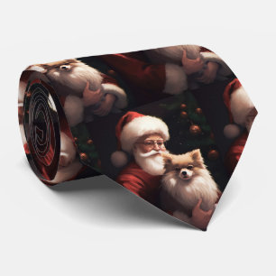 Cravate Poméranien avec Noël Festif du Père Noël
