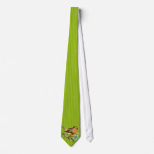 Cravate Pomme Vert rayures Vintage Mariage d'oiseaux Crava