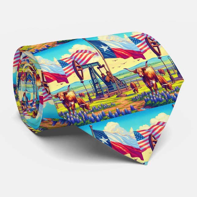 Cravate Pompe à huile Jack Texas Drapeau américain Longhor (Roulé)