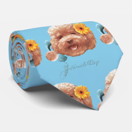 Cravate Poodle de jouet avec Fleur et Illustration télépho